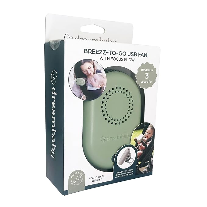 Breezz-to-Go USB Rechargeable Bladless Baby Fan with Swivel Strap – Portable Cooling for Strollers, Car Seats &, alternate
