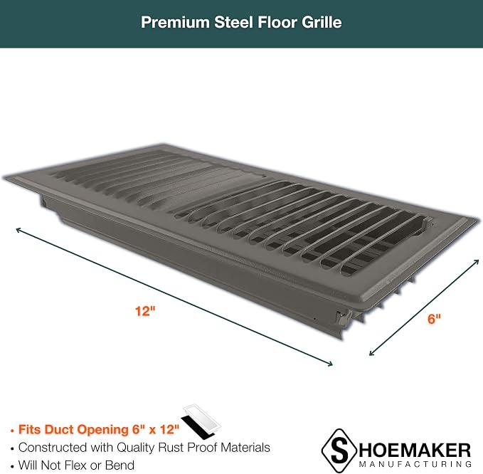 Bronze, 6x12, Premium Floor Register, All Steel Heavy Duty Vent Cover, alternate product view 2