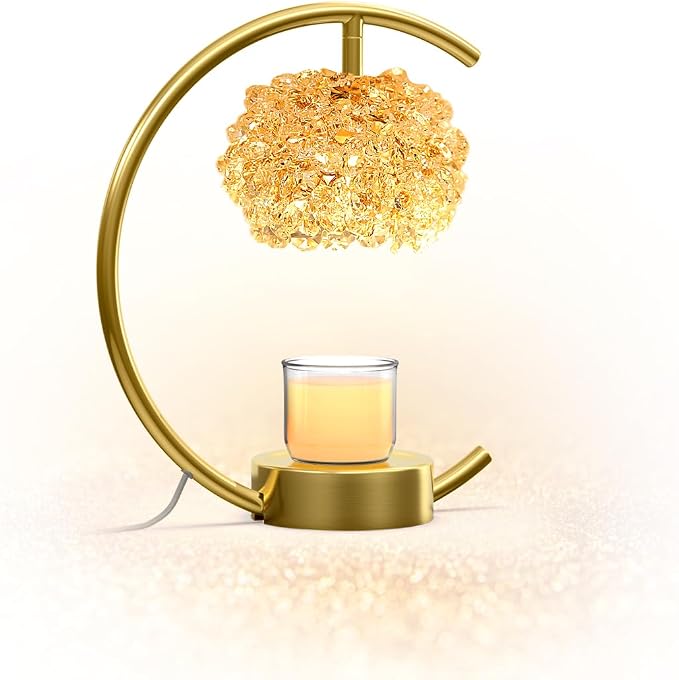Bronze for Jar Candles with Adjustable Brightness&Timer,Handcrafted Crystal&Wooden Base,Candle Lamp Luxurious