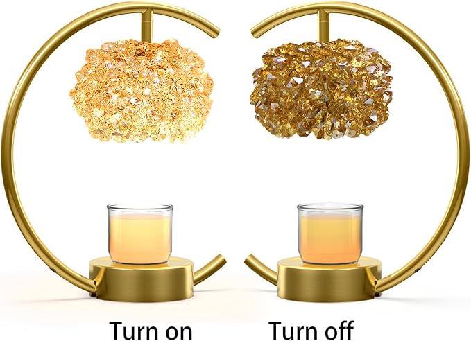 Bronze for Jar Candles with Adjustable Brightness&Timer,Handcrafted Crystal&Wooden Base,Candle Lamp Luxurious