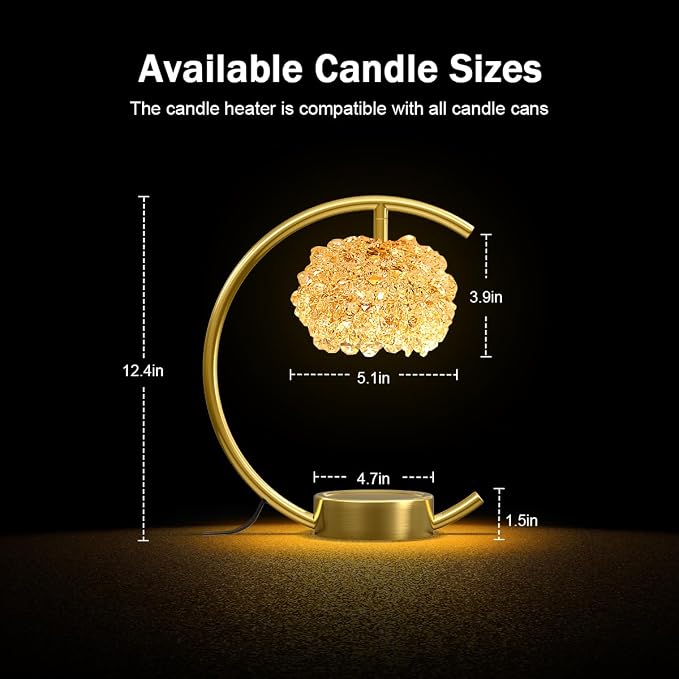 Bronze for Jar Candles with Adjustable Brightness&Timer,Handcrafted Crystal&Wooden Base,Candle Lamp Luxurious
