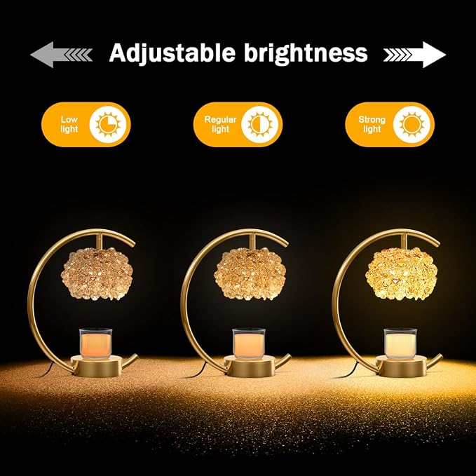 Bronze for Jar Candles with Adjustable Brightness&Timer,Handcrafted Crystal&Wooden Base,Candle Lamp Luxurious