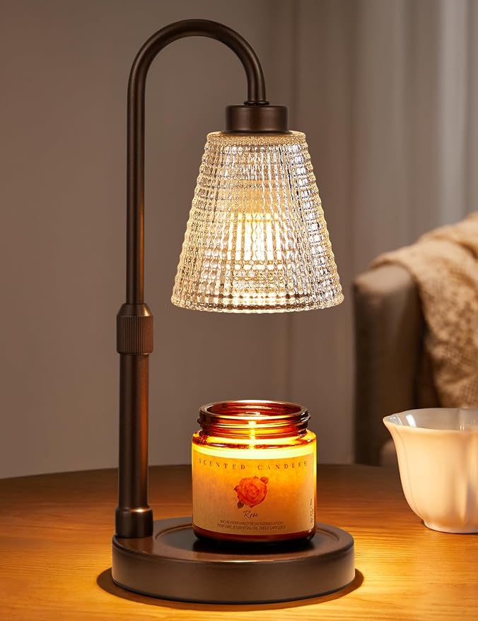 Brown Candle Warmer Lamp with Timer, Dimmable Candle Warmer for Jar Candles, Height Adjustable Wax Melts Warmer, product