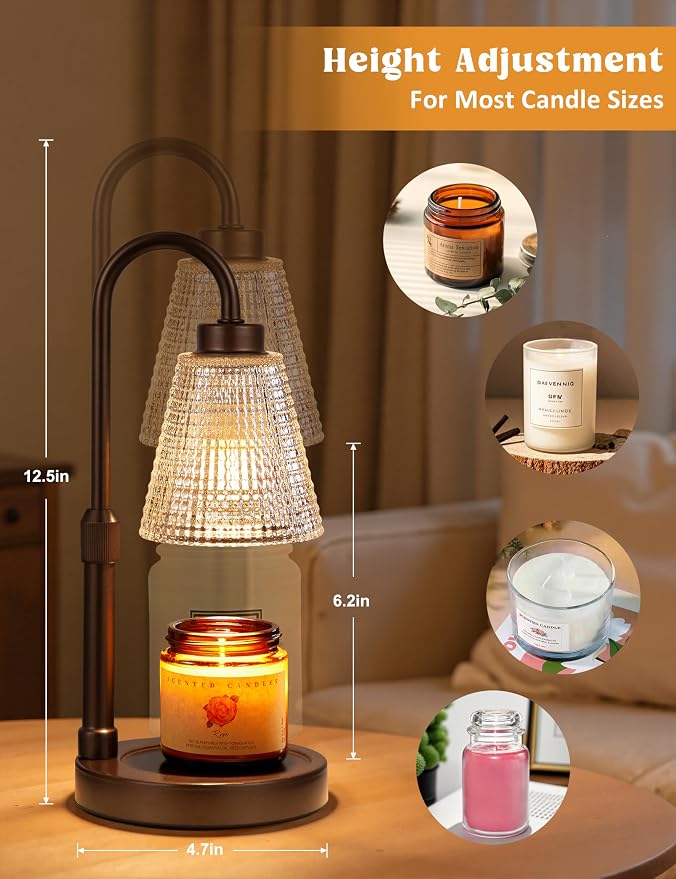 Brown Candle Warmer Lamp with Timer, Dimmable Candle Warmer for Jar Candles, Height Adjustable Wax Melts Warmer, alternate