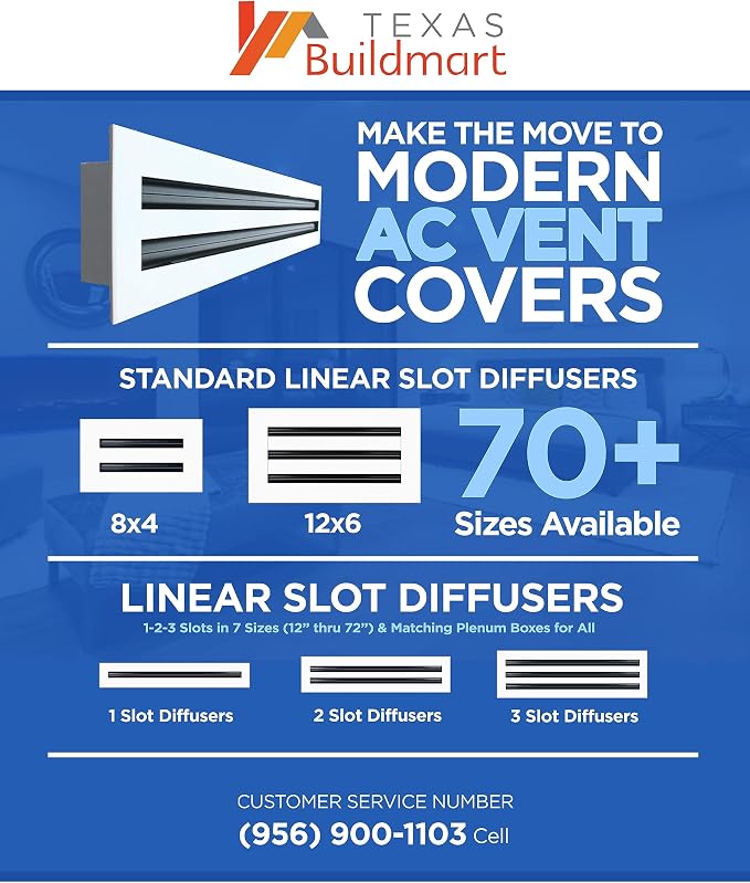 BUILDMART - 12x6 White Modern AC Vent Cover - Decorative Air Vent - Standard Linear Slot Diffuser - Register Grille for