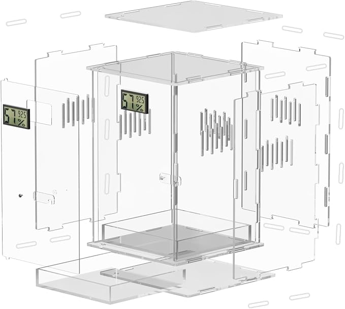 Reptile Terrariums, with Temperature Hygrometer, 7.1"x7.1"x11.8" Acrylic Reptiles Breeding Box Terrarium Cage Tank for