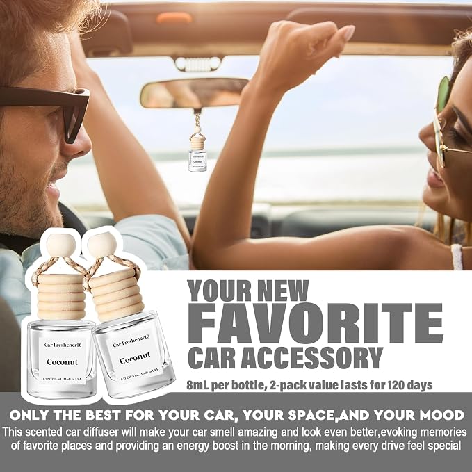 C Classy Car Air Freshener Hanging 2 Pack, Coconut Essential Oil Diffuser for Cars, Long-Lasting Fragrance, Cute Car