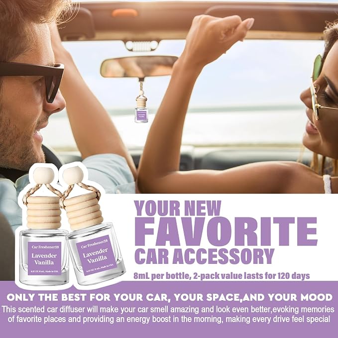C Classy Car Air Freshener Hanging 2 Pack, Lavender Vanilla Essential Oil Diffuser for C ar, Cute Air Freshener, Long-Lasting
