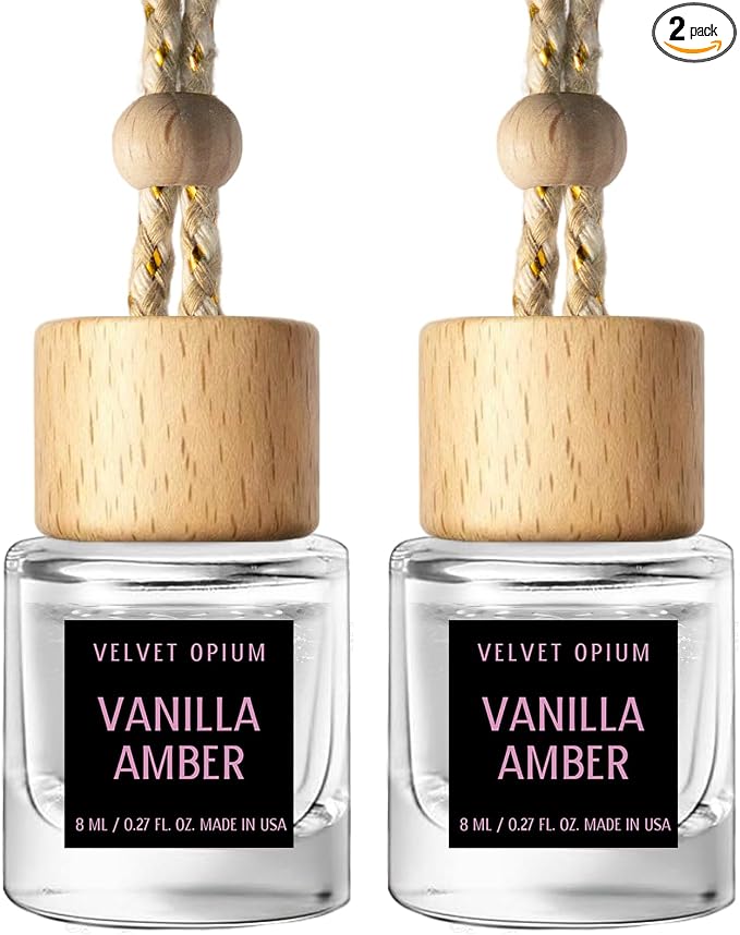 C Classy Car Air Freshener Hanging 2 Pack, Vanilla Amber Essential Oil Diffuser for Cars, Long-Lasting Fragrance, Cute Car
