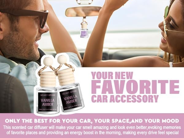 C Classy Car Air Freshener Hanging 2 Pack, Vanilla Amber Essential Oil Diffuser for Cars, Long-Lasting Fragrance, Cute Car