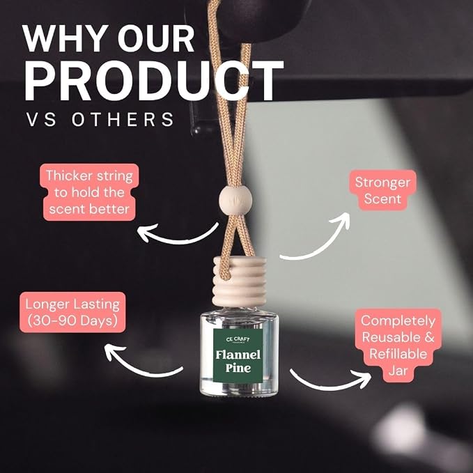 C&E Craft Co Hanging Car Air Freshener Diffuser 2 Pack, Long Lasting Fragrance Oil Car Freshener, Glass Bottle Auto Air