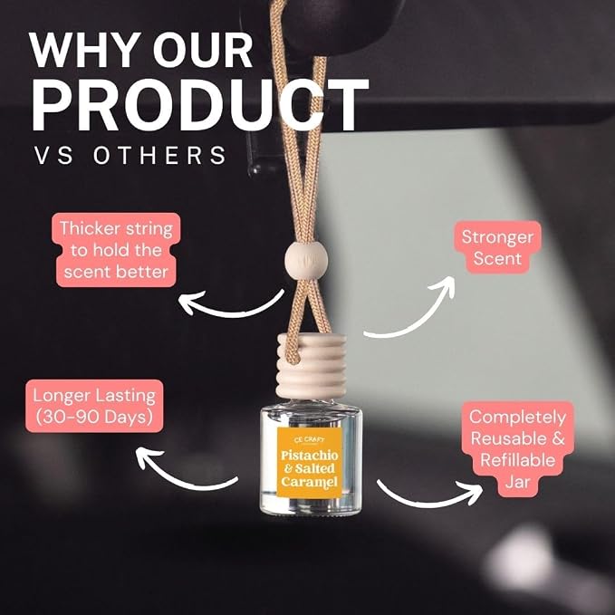 C&E Craft Co Hanging Car Air Freshener Diffuser 2 Pack, Long Lasting Fragrance Oil Car Freshener, Glass Bottle Auto Air