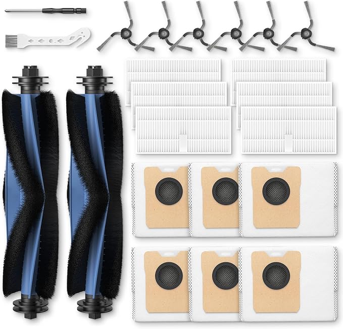 C10 Accessories for C10 Robot Vacuum, 22 Pack Replacement Parts Include: 2* Main Rolling Brush, 6* Washable Filter, 6*
