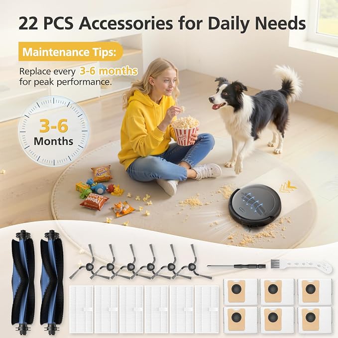 C10 Accessories for C10 Robot Vacuum, 22 Pack Replacement Parts Include: 2* Main Rolling Brush, 6* Washable Filter, 6*