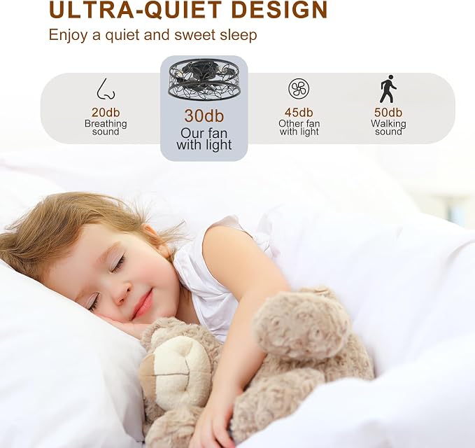 Caged Ceiling Fan with Light,18in Rustic Industrial Ceiling Fans with Lights and Remote,Bladeless Fandelier Ceiling Fan,Small