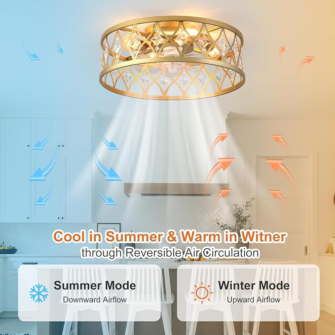 Caged Ceiling Fan with Light,20" Ceiling Fans with Lights and Remote,Bladeless Fandelier Small Low Profile Ceiling Fan Light