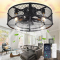 Caged Ceiling Fan with Light: 20" Flush Mount Ceiling Fans with Remote - Farmhouse Black Fandelier - Industrial Ceiling Fan