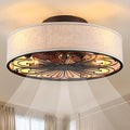 Caged Ceiling Fans with Lights Flush Mount,Low Profile Ceiling Fan with Remote,20 Inch Farmhouse White Ceiling Fan for