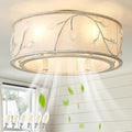 Caged Flush Mount Ceiling Fans with Lights, 20" White Boho Ceiling Fan, Low Profile Crystal Ceiling Fan with
