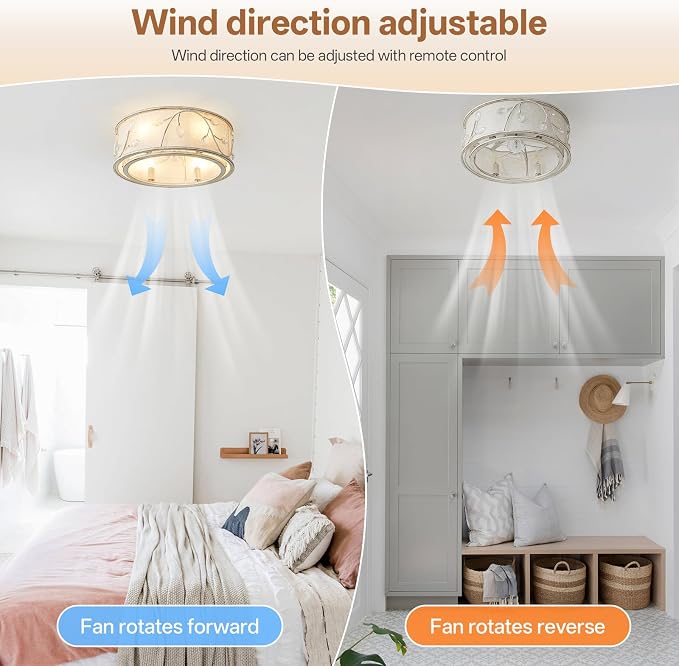 Caged Flush Mount Ceiling Fans with Lights, 20" White Boho Ceiling Fan, Low Profile Crystal Ceiling Fan with, alternate view