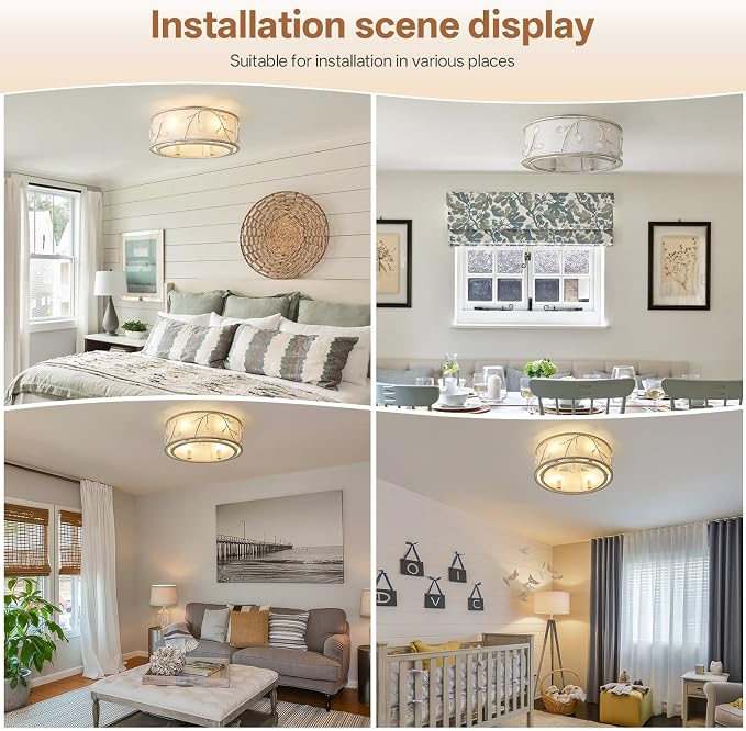 Caged Flush Mount Ceiling Fans with Lights, 20" White Boho Ceiling Fan, Low Profile Crystal Ceiling Fan with, alternate view