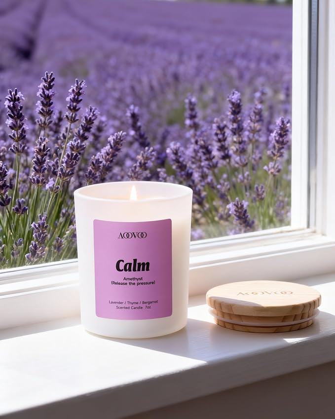 Calm Candles Set for Women - 4 Pack Candles for Home Scented, 28 oz 200 Hour Burn, Aromatherapy Candle with Crystals