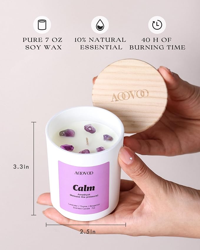Calm Candles Set for Women - 4 Pack Candles for Home Scented, 28 oz 200 Hour Burn, Aromatherapy Candle with Crystals