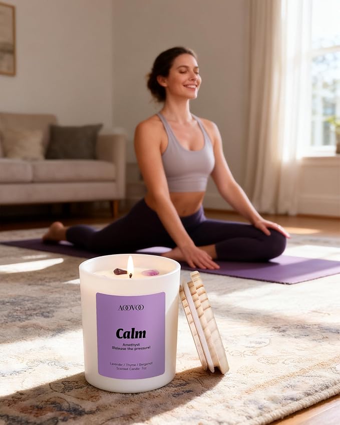 Calm Candles Set for Women - 4 Pack Candles for Home Scented, 28 oz 200 Hour Burn, Aromatherapy Candle with Crystals