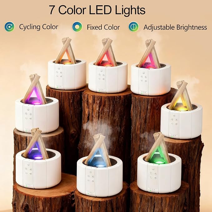 Campfire Flame Diffuser for Essential Oils, 250ml Ultrasonic Cool Mist Aromatherapy Humidifier with Remote Control, 7-Color