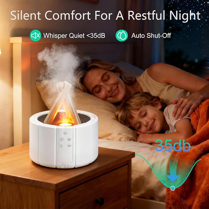 Campfire Flame Diffuser for Essential Oils, 250ml Ultrasonic Cool Mist Aromatherapy Humidifier with Remote Control, 7-Color
