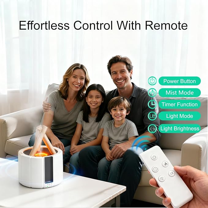 Campfire Flame Diffuser for Essential Oils, 250ml Ultrasonic Cool Mist Aromatherapy Humidifier with Remote Control, 7-Color