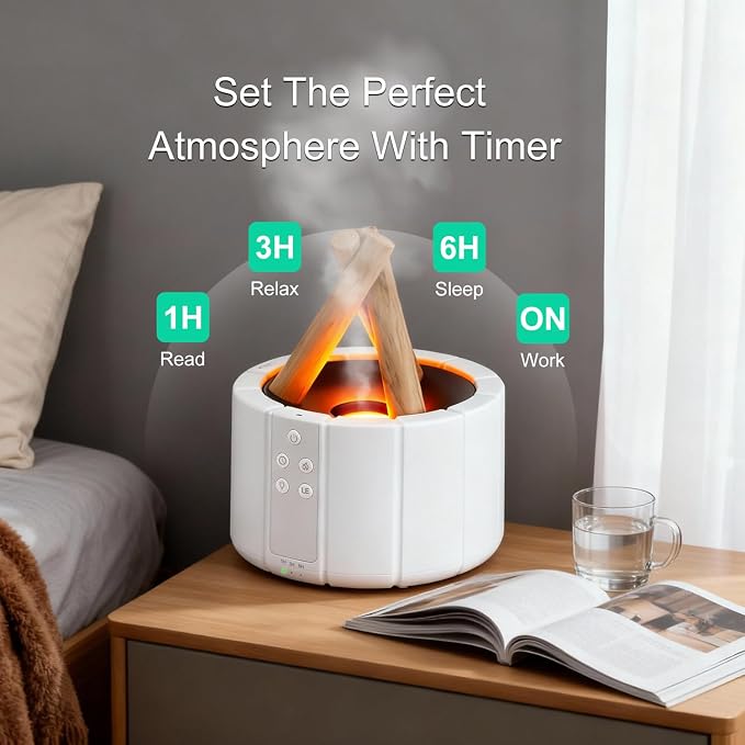 Campfire Flame Diffuser for Essential Oils, 250ml Ultrasonic Cool Mist Aromatherapy Humidifier with Remote Control, 7-Color