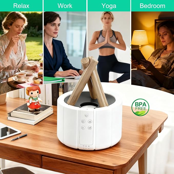 Campfire Flame Diffuser for Essential Oils, 250ml Ultrasonic Cool Mist Aromatherapy Humidifier with Remote Control, 7-Color