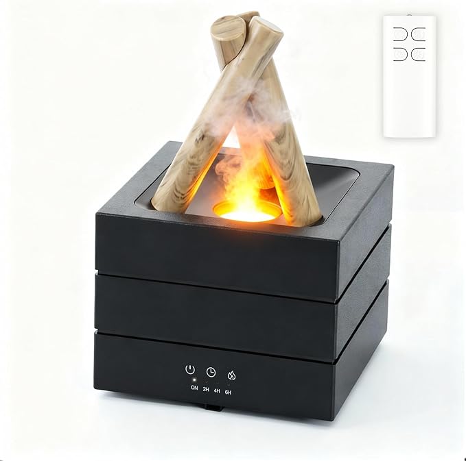 Campfire Flame Essential Oil Diffuser, 280ml Ultrasonic Cool Mist Aromatherapy Humidifier with Remote Control, 7-Color LED