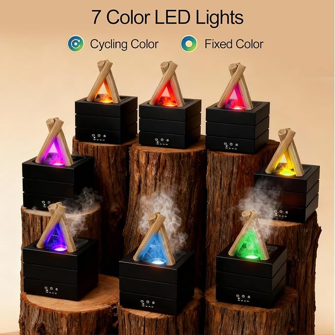 Campfire Flame Essential Oil Diffuser, 280ml Ultrasonic Cool Mist Aromatherapy Humidifier with Remote Control, 7-Color LED