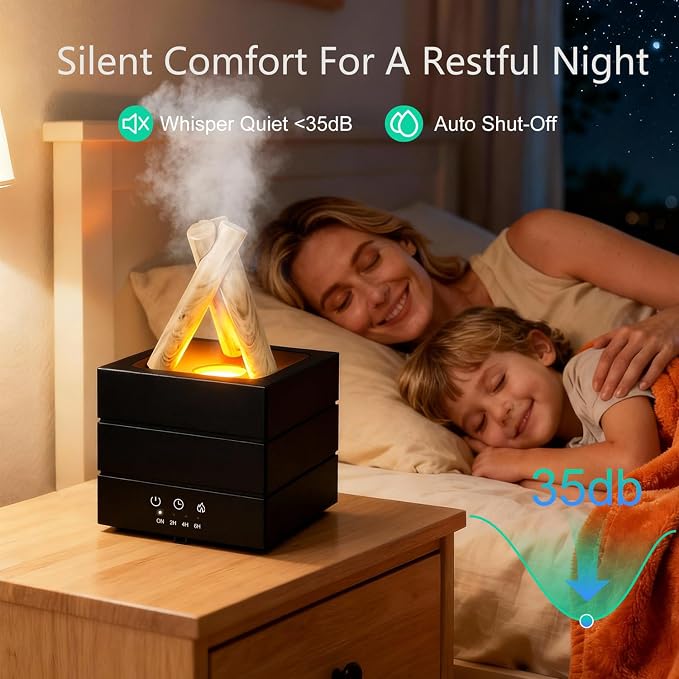 Campfire Flame Essential Oil Diffuser, 280ml Ultrasonic Cool Mist Aromatherapy Humidifier with Remote Control, 7-Color LED