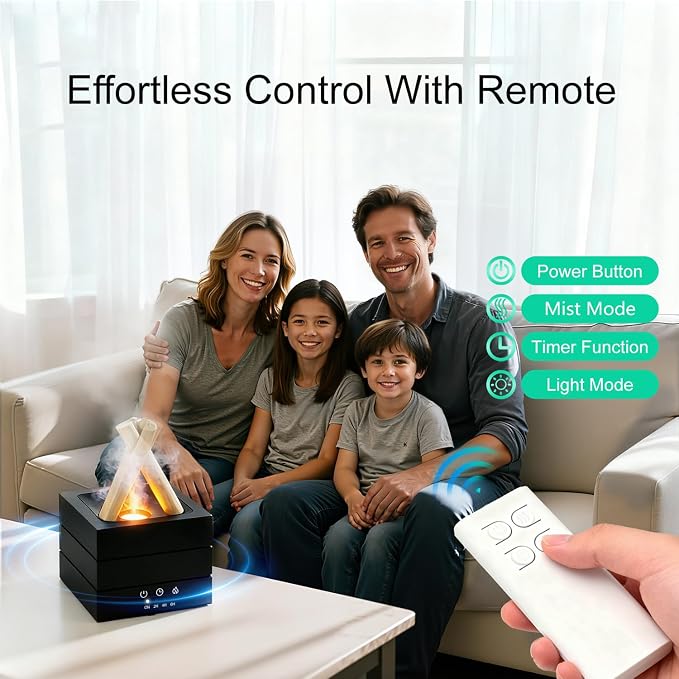 Campfire Flame Essential Oil Diffuser, 280ml Ultrasonic Cool Mist Aromatherapy Humidifier with Remote Control, 7-Color LED