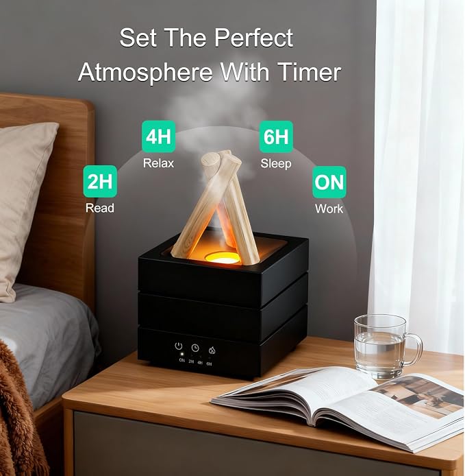 Campfire Flame Essential Oil Diffuser, 280ml Ultrasonic Cool Mist Aromatherapy Humidifier with Remote Control, 7-Color LED