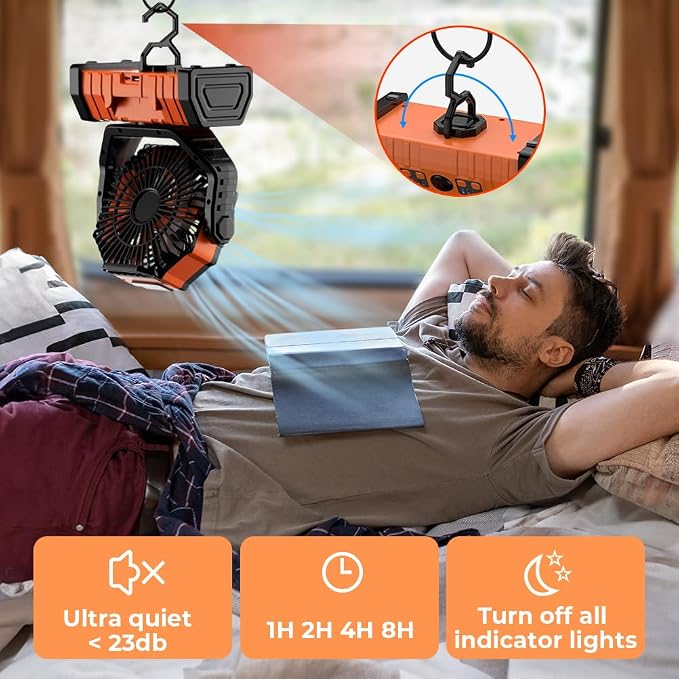 Camping Fan - 20000mAh Battery Powered Fan Rechargeable with LED Lantern - Portable Outdoor Tent Fans with Hanging Hook 4