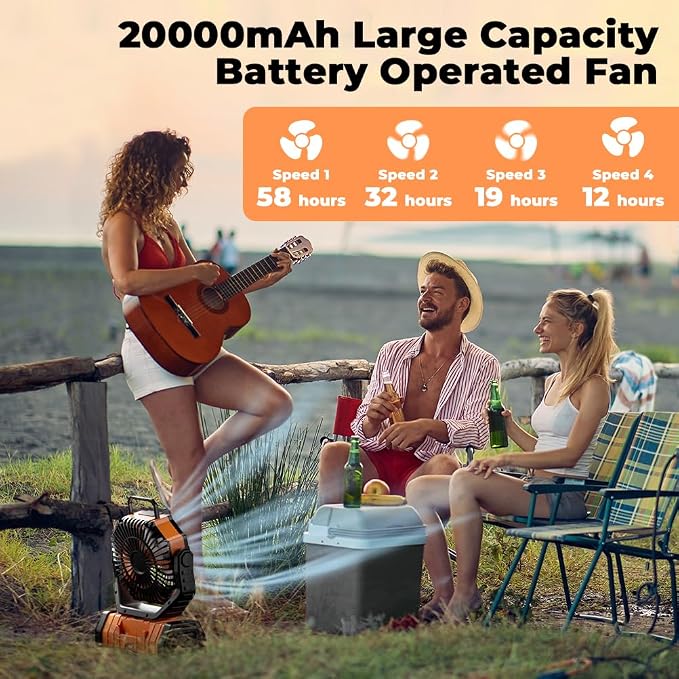 Camping Fan - 20000mAh Battery Powered Fan Rechargeable with LED Lantern - Portable Outdoor Tent Fans with Hanging Hook 4