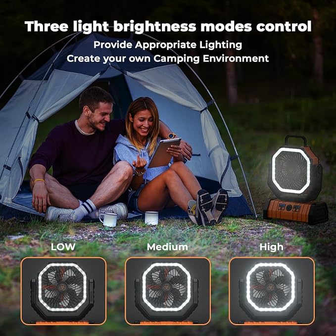 Camping Fan - 20000mAh Battery Powered Fan Rechargeable with LED Lantern - Portable Outdoor Tent Fans with Hanging Hook 4