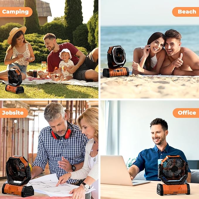 Camping Fan - 20000mAh Battery Powered Fan Rechargeable with LED Lantern - Portable Outdoor Tent Fans with Hanging Hook 4