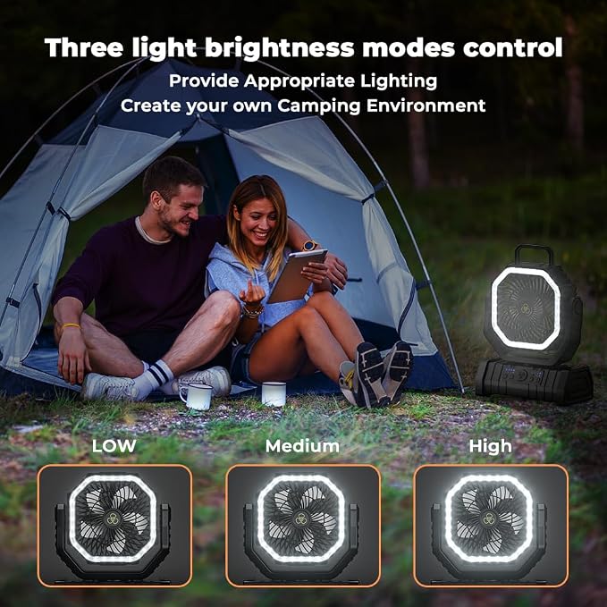Camping Fan - 20000mAh Battery Powered Fan Rechargeable with LED Lantern - Portable Outdoor Tent Fans with Hanging Hook 4