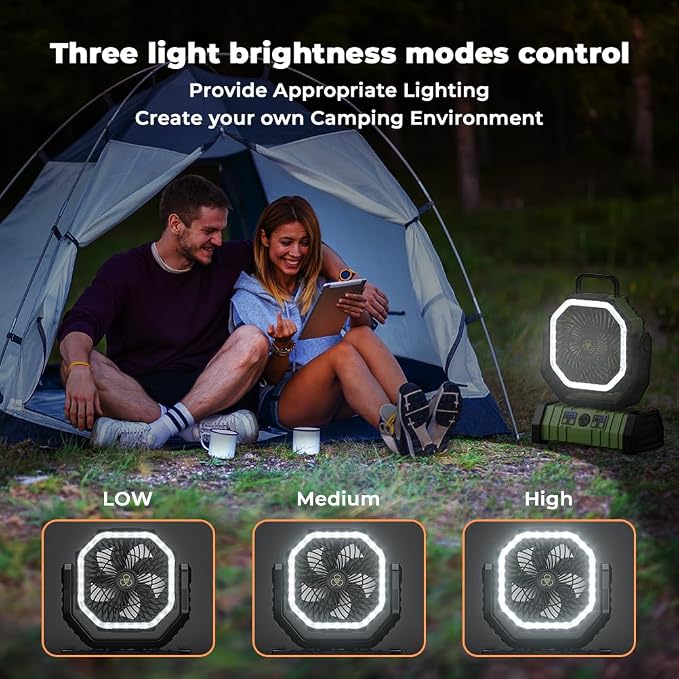 Camping Fan - 20000mAh Battery Powered Fan Rechargeable with LED Lantern - Portable Outdoor Tent Fans with Hanging Hook 4