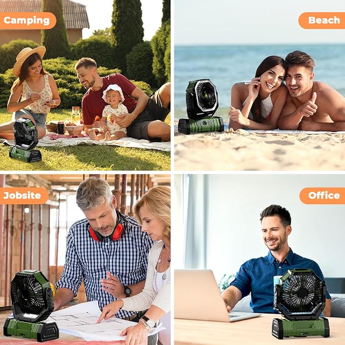 Camping Fan - 20000mAh Battery Powered Fan Rechargeable with LED Lantern - Portable Outdoor Tent Fans with Hanging Hook 4