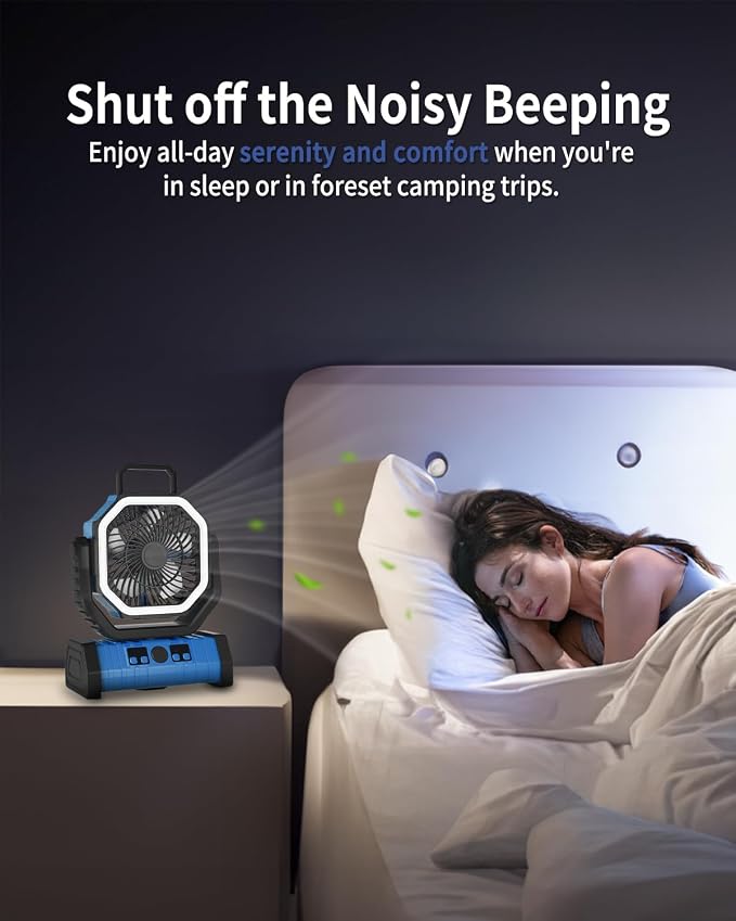 Camping Fan Battery Operated Powered Fan with LED Lantern Light 20000mAh Rechargeable Portable Oscillating, 360° Rotation