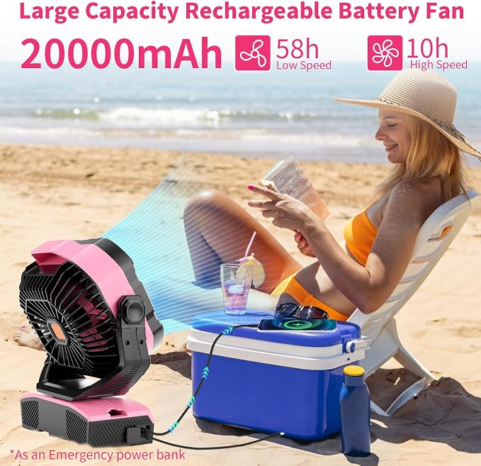 Camping Fan Oscillating Portable Fan 20000mAh Battery Powered Fans Rechargeable Camping Tent essentials Light, alternate view
