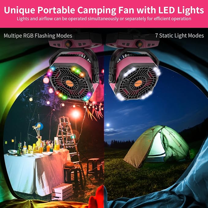 Camping Fan Oscillating Portable Fan 20000mAh Battery Powered Fans Rechargeable Camping Tent essentials Light, alternate view