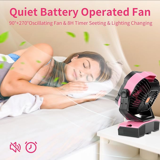 Camping Fan Oscillating Portable Fan 20000mAh Battery Powered Fans Rechargeable Camping Tent essentials Light, alternate view