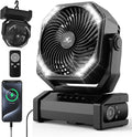 Camping Fan with Light - 20000mAh Rechargeable Battery Fan, 60Hrs Max Run Time, 4 Speeds, Timer, Auto Oscillation, 270° Pivot